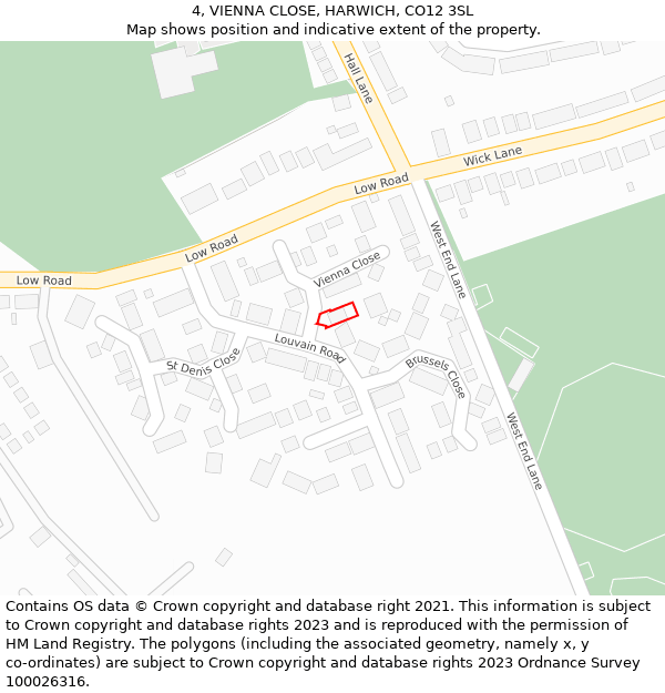 4, VIENNA CLOSE, HARWICH, CO12 3SL: Location map and indicative extent of plot