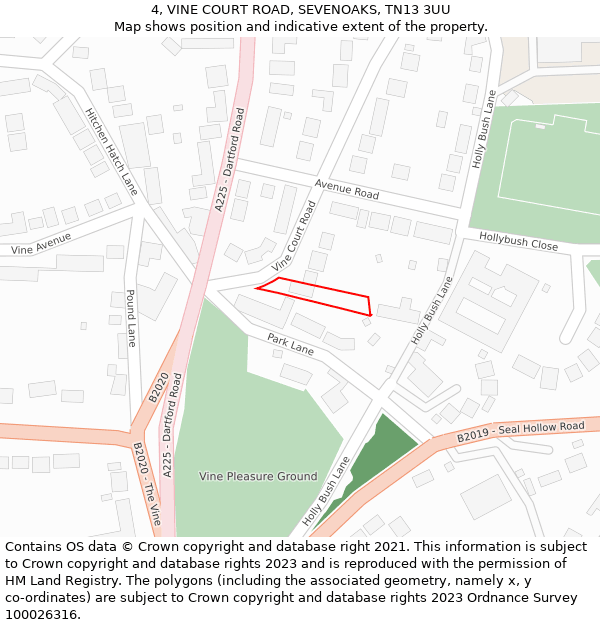 4, VINE COURT ROAD, SEVENOAKS, TN13 3UU: Location map and indicative extent of plot