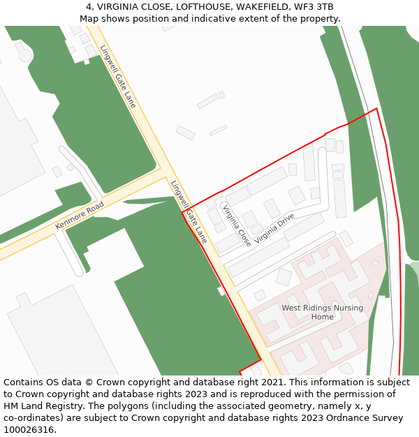 4, VIRGINIA CLOSE, LOFTHOUSE, WAKEFIELD, WF3 3TB: Location map and indicative extent of plot