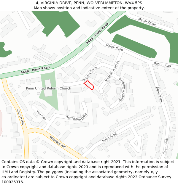 4, VIRGINIA DRIVE, PENN, WOLVERHAMPTON, WV4 5PS: Location map and indicative extent of plot