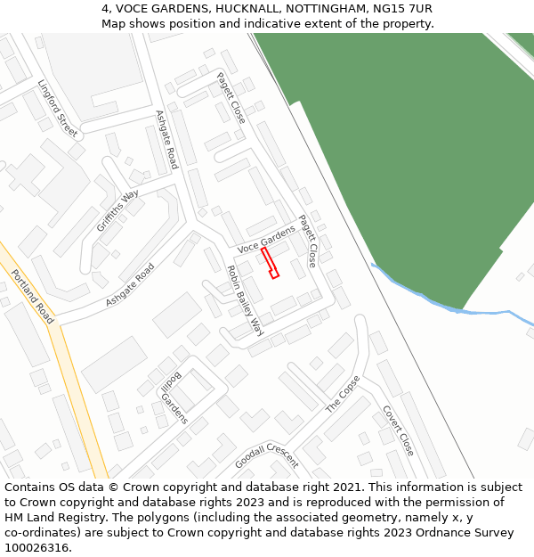 4, VOCE GARDENS, HUCKNALL, NOTTINGHAM, NG15 7UR: Location map and indicative extent of plot