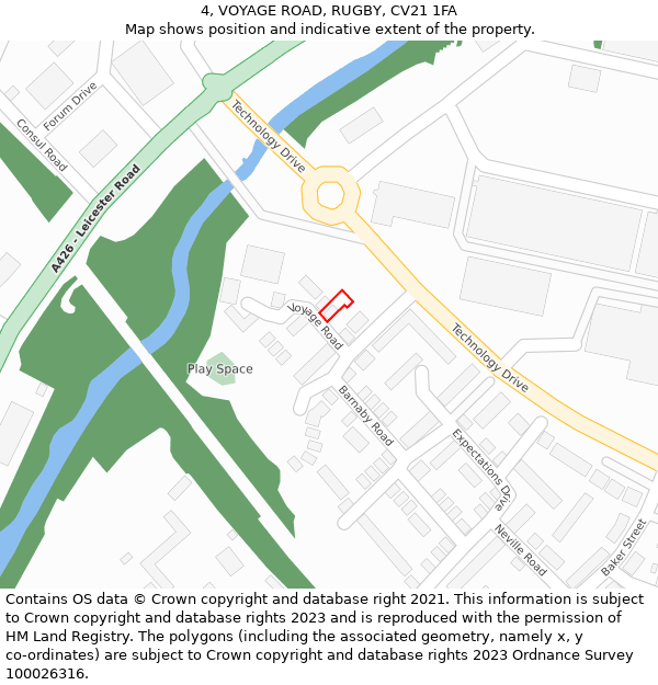 4, VOYAGE ROAD, RUGBY, CV21 1FA: Location map and indicative extent of plot