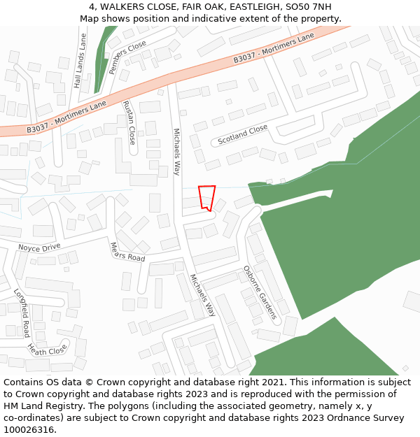 4, WALKERS CLOSE, FAIR OAK, EASTLEIGH, SO50 7NH: Location map and indicative extent of plot