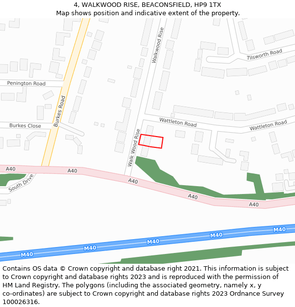 4, WALKWOOD RISE, BEACONSFIELD, HP9 1TX: Location map and indicative extent of plot