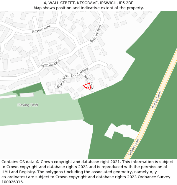 4, WALL STREET, KESGRAVE, IPSWICH, IP5 2BE: Location map and indicative extent of plot