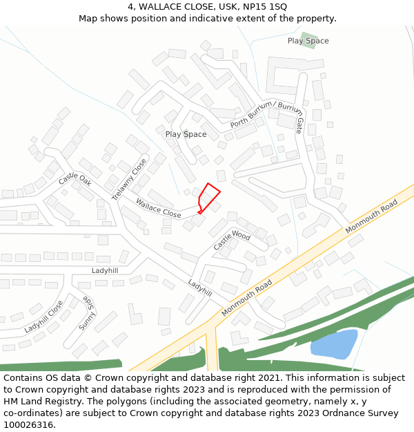4, WALLACE CLOSE, USK, NP15 1SQ: Location map and indicative extent of plot