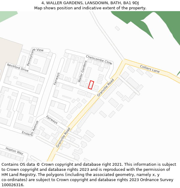 4, WALLER GARDENS, LANSDOWN, BATH, BA1 9DJ: Location map and indicative extent of plot