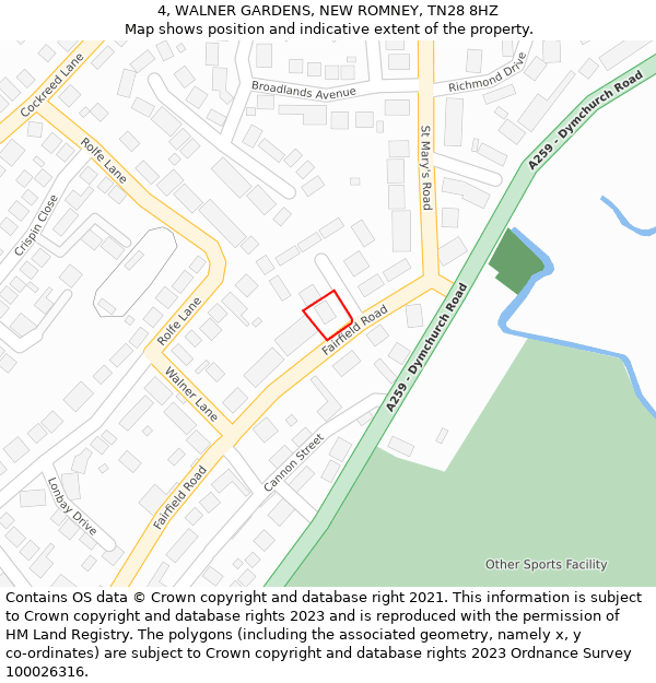 4, WALNER GARDENS, NEW ROMNEY, TN28 8HZ: Location map and indicative extent of plot