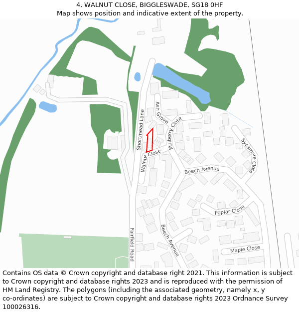 4, WALNUT CLOSE, BIGGLESWADE, SG18 0HF: Location map and indicative extent of plot