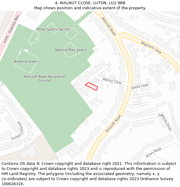 4, WALNUT CLOSE, LUTON, LU2 9BB: Location map and indicative extent of plot