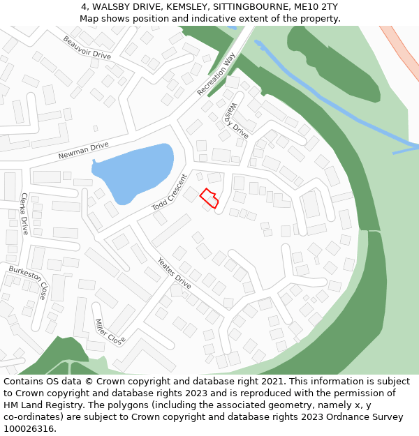 4, WALSBY DRIVE, KEMSLEY, SITTINGBOURNE, ME10 2TY: Location map and indicative extent of plot