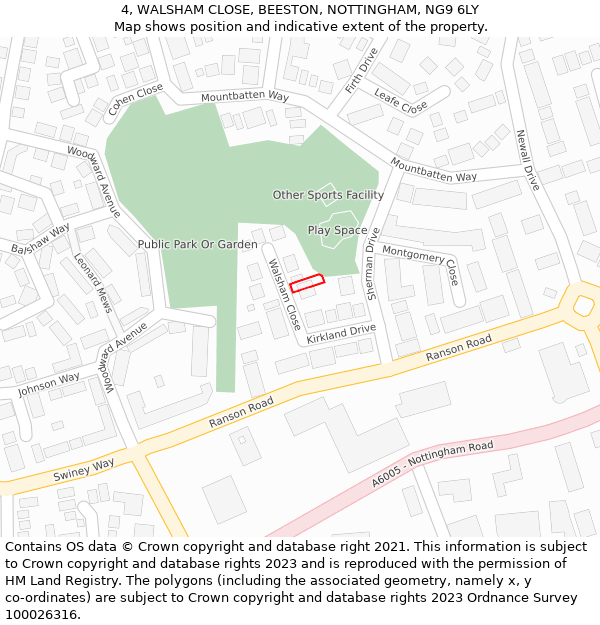 4, WALSHAM CLOSE, BEESTON, NOTTINGHAM, NG9 6LY: Location map and indicative extent of plot