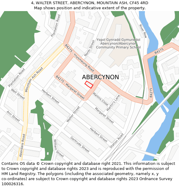 4, WALTER STREET, ABERCYNON, MOUNTAIN ASH, CF45 4RD: Location map and indicative extent of plot
