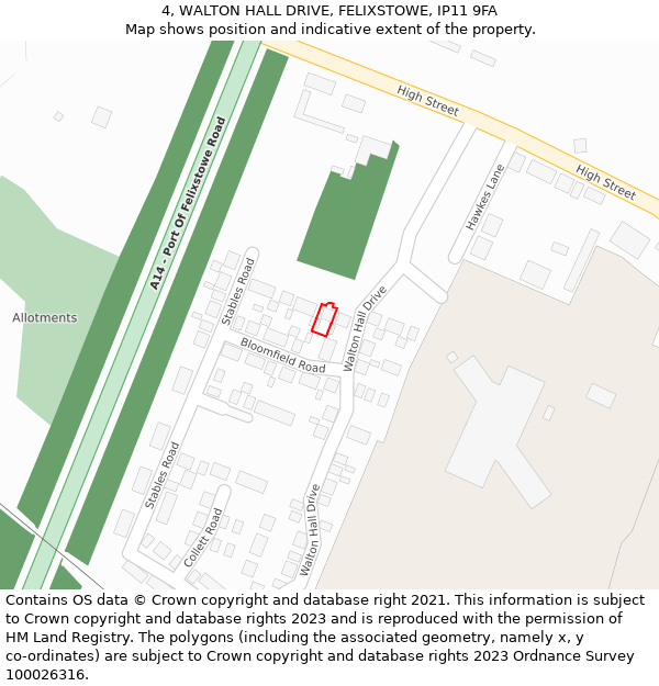 4, WALTON HALL DRIVE, FELIXSTOWE, IP11 9FA: Location map and indicative extent of plot
