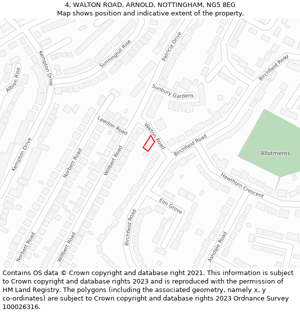 4, WALTON ROAD, ARNOLD, NOTTINGHAM, NG5 8EG: Location map and indicative extent of plot