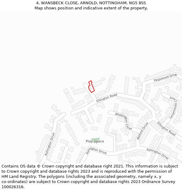 4, WANSBECK CLOSE, ARNOLD, NOTTINGHAM, NG5 8SS: Location map and indicative extent of plot