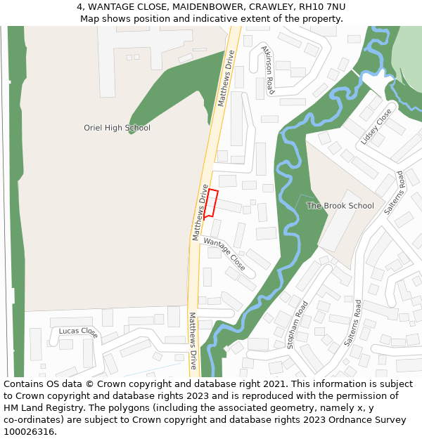 4, WANTAGE CLOSE, MAIDENBOWER, CRAWLEY, RH10 7NU: Location map and indicative extent of plot