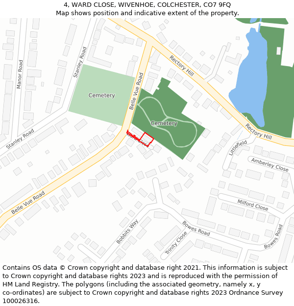 4, WARD CLOSE, WIVENHOE, COLCHESTER, CO7 9FQ: Location map and indicative extent of plot