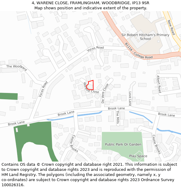 4, WARENE CLOSE, FRAMLINGHAM, WOODBRIDGE, IP13 9SR: Location map and indicative extent of plot