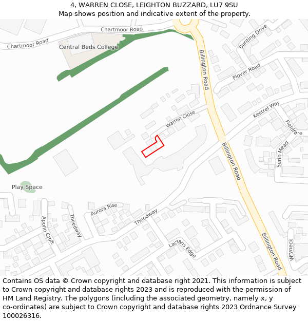 4, WARREN CLOSE, LEIGHTON BUZZARD, LU7 9SU: Location map and indicative extent of plot