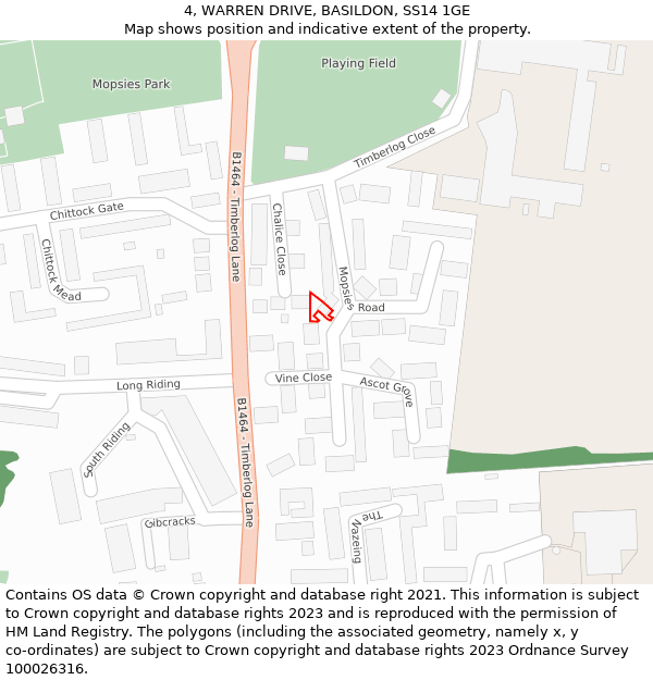 4, WARREN DRIVE, BASILDON, SS14 1GE: Location map and indicative extent of plot