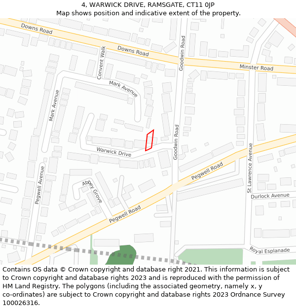 4, WARWICK DRIVE, RAMSGATE, CT11 0JP: Location map and indicative extent of plot