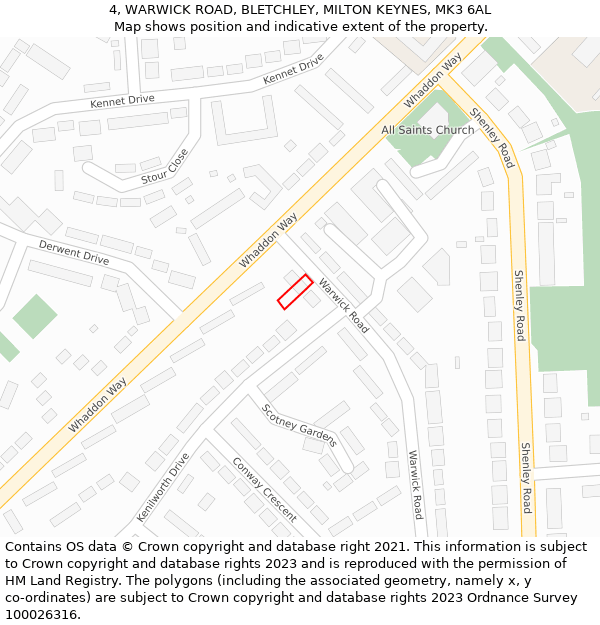 4, WARWICK ROAD, BLETCHLEY, MILTON KEYNES, MK3 6AL: Location map and indicative extent of plot