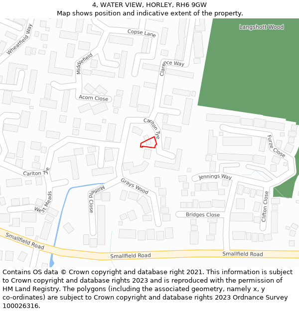 4, WATER VIEW, HORLEY, RH6 9GW: Location map and indicative extent of plot