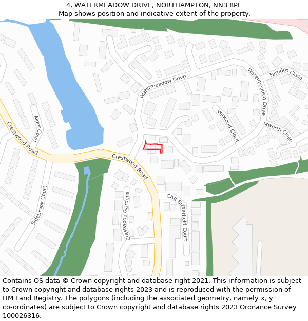 4, WATERMEADOW DRIVE, NORTHAMPTON, NN3 8PL: Location map and indicative extent of plot