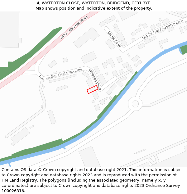 4, WATERTON CLOSE, WATERTON, BRIDGEND, CF31 3YE: Location map and indicative extent of plot