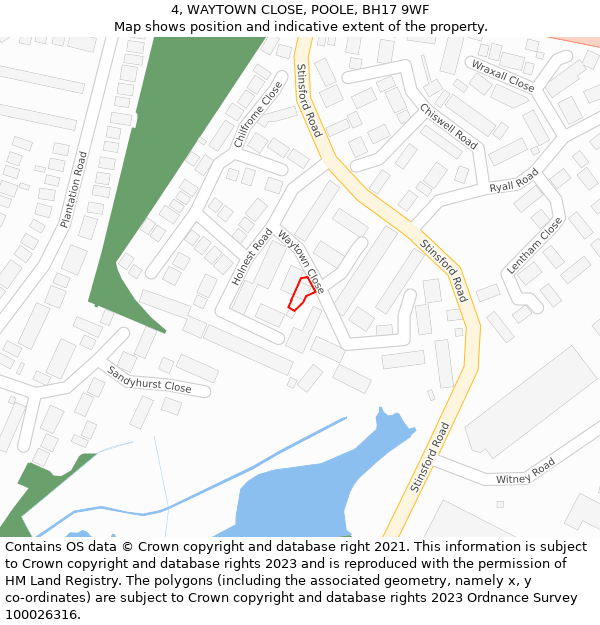 4, WAYTOWN CLOSE, POOLE, BH17 9WF: Location map and indicative extent of plot