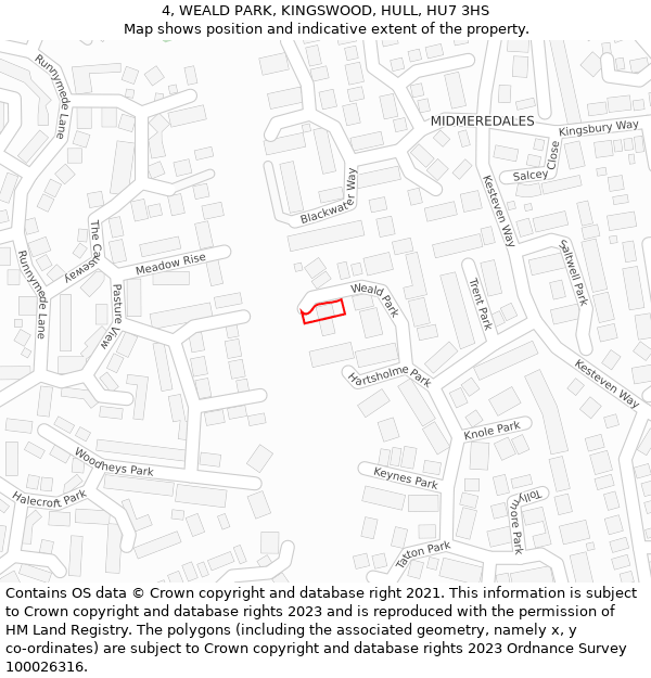 4, WEALD PARK, KINGSWOOD, HULL, HU7 3HS: Location map and indicative extent of plot