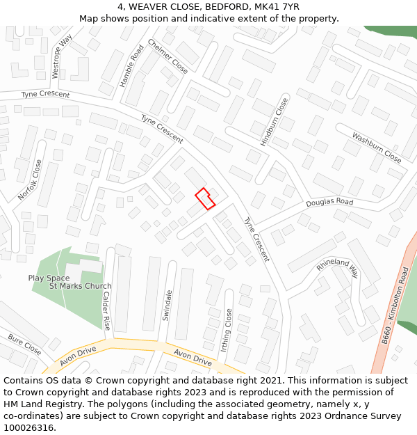 4, WEAVER CLOSE, BEDFORD, MK41 7YR: Location map and indicative extent of plot