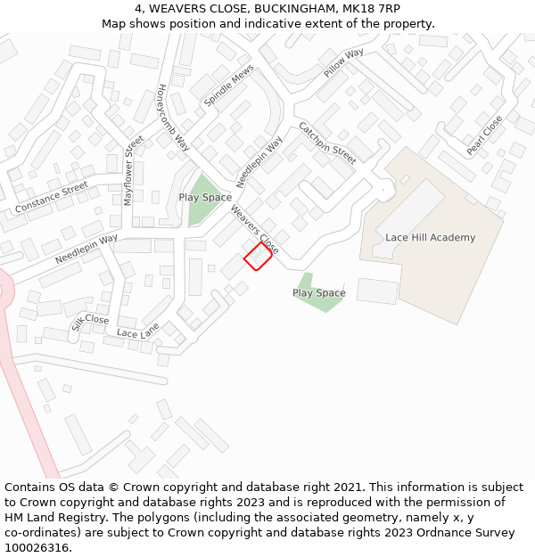 4, WEAVERS CLOSE, BUCKINGHAM, MK18 7RP: Location map and indicative extent of plot