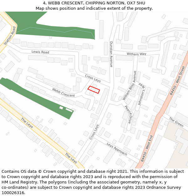 4, WEBB CRESCENT, CHIPPING NORTON, OX7 5HU: Location map and indicative extent of plot