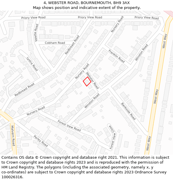 4, WEBSTER ROAD, BOURNEMOUTH, BH9 3AX: Location map and indicative extent of plot