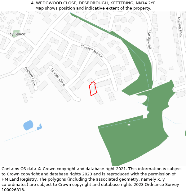 4, WEDGWOOD CLOSE, DESBOROUGH, KETTERING, NN14 2YF: Location map and indicative extent of plot