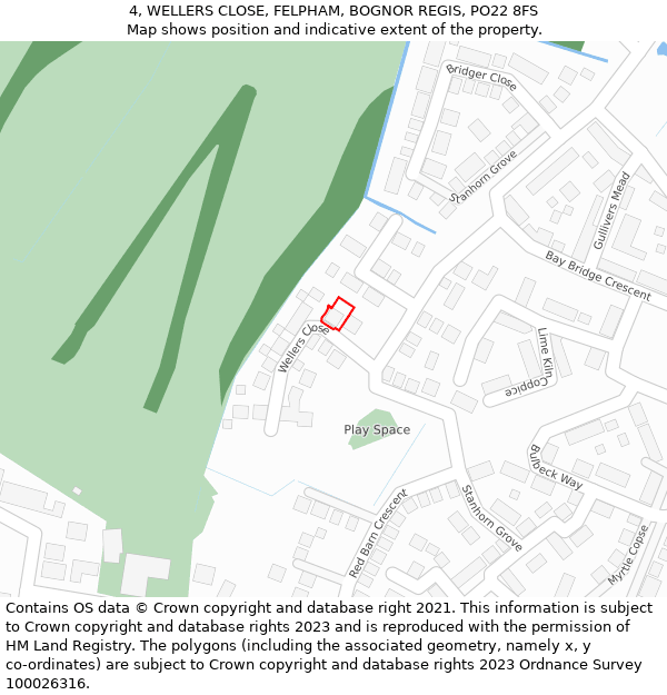 4, WELLERS CLOSE, FELPHAM, BOGNOR REGIS, PO22 8FS: Location map and indicative extent of plot