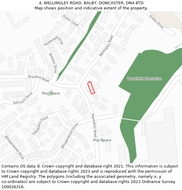 4, WELLINGLEY ROAD, BALBY, DONCASTER, DN4 8TD: Location map and indicative extent of plot