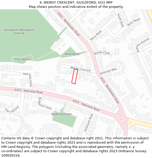 4, WENDY CRESCENT, GUILDFORD, GU2 9RP: Location map and indicative extent of plot