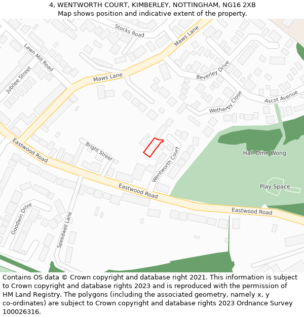 4, WENTWORTH COURT, KIMBERLEY, NOTTINGHAM, NG16 2XB: Location map and indicative extent of plot