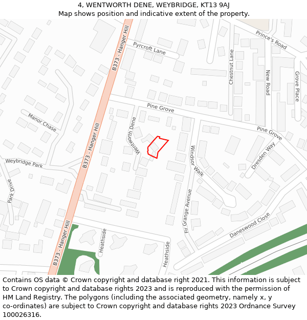 4, WENTWORTH DENE, WEYBRIDGE, KT13 9AJ: Location map and indicative extent of plot