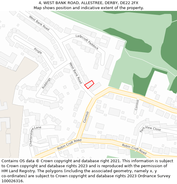 4, WEST BANK ROAD, ALLESTREE, DERBY, DE22 2FX: Location map and indicative extent of plot