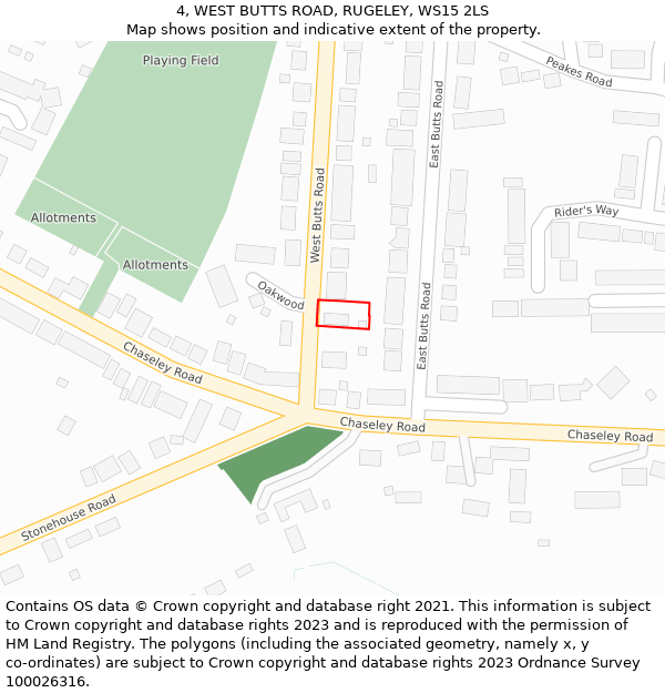 4, WEST BUTTS ROAD, RUGELEY, WS15 2LS: Location map and indicative extent of plot