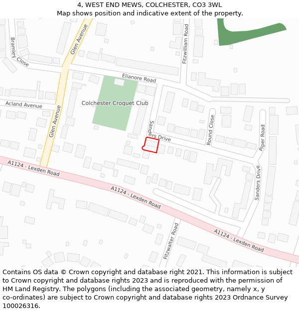 4, WEST END MEWS, COLCHESTER, CO3 3WL: Location map and indicative extent of plot