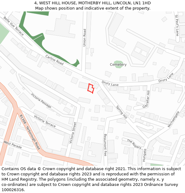 4, WEST HILL HOUSE, MOTHERBY HILL, LINCOLN, LN1 1HD: Location map and indicative extent of plot