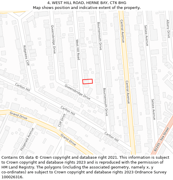 4, WEST HILL ROAD, HERNE BAY, CT6 8HG: Location map and indicative extent of plot