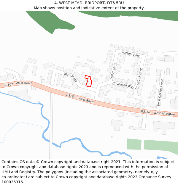 4, WEST MEAD, BRIDPORT, DT6 5RU: Location map and indicative extent of plot