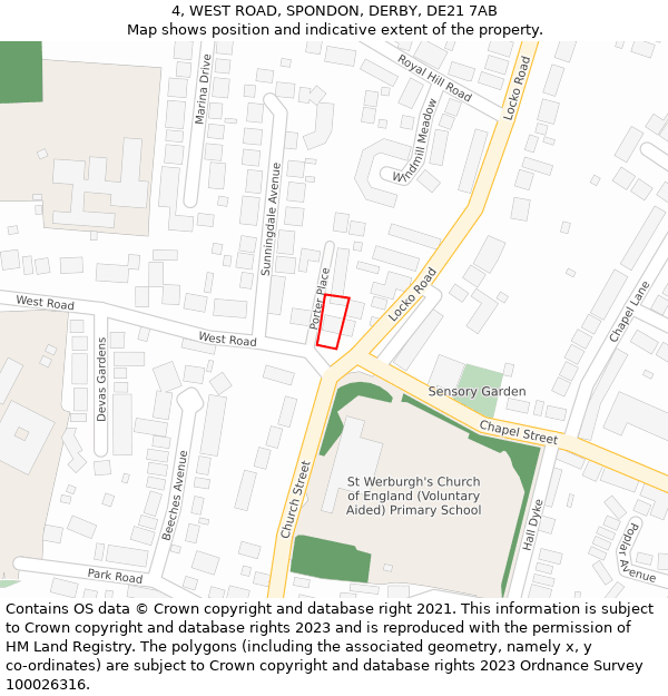 4, WEST ROAD, SPONDON, DERBY, DE21 7AB: Location map and indicative extent of plot