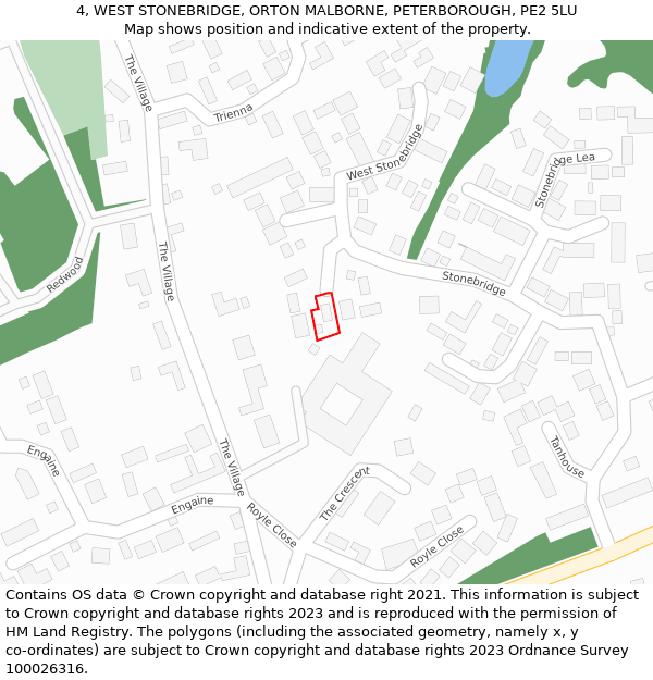 4, WEST STONEBRIDGE, ORTON MALBORNE, PETERBOROUGH, PE2 5LU: Location map and indicative extent of plot